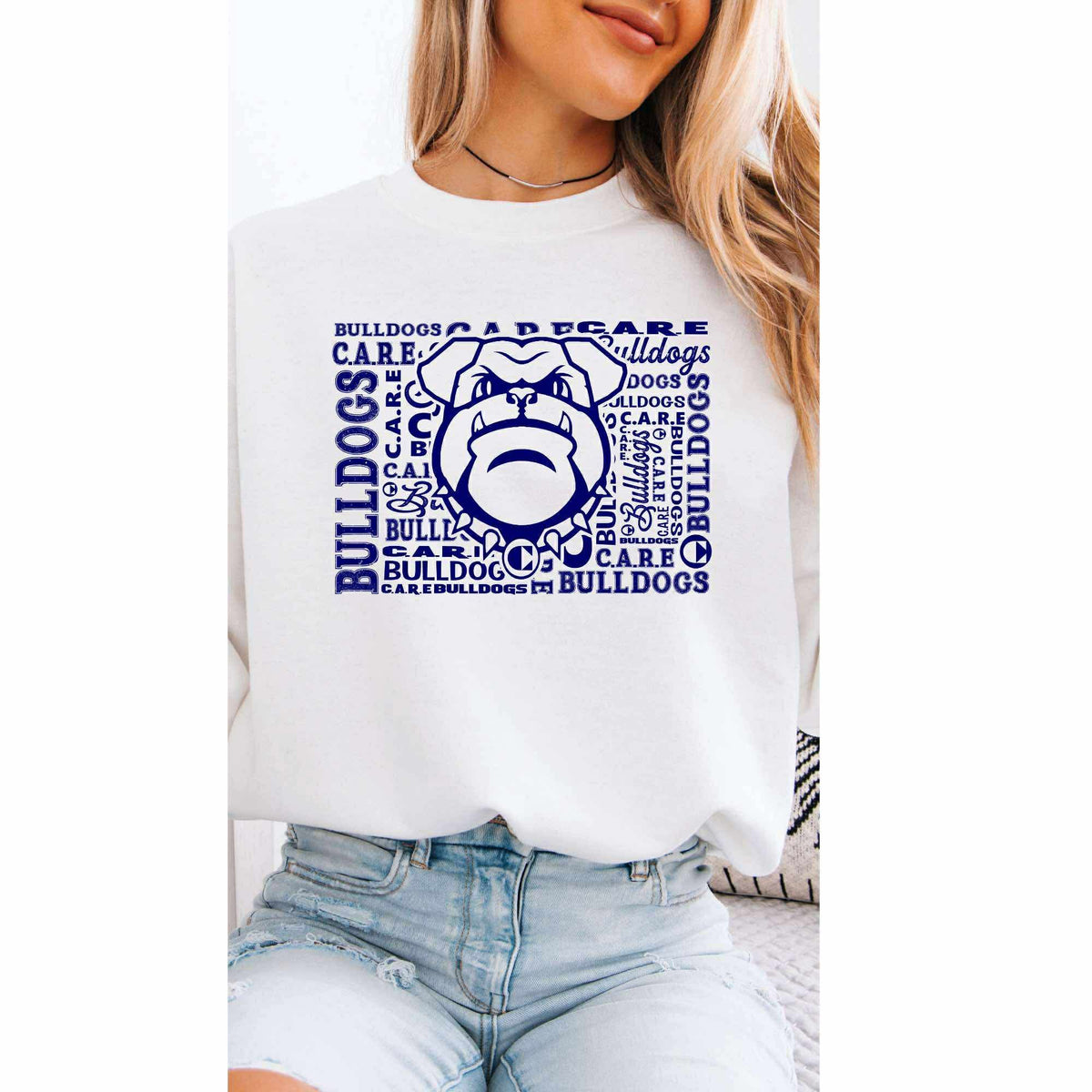 Crewneck Sweatshirt Care Bulldog Word Collage
