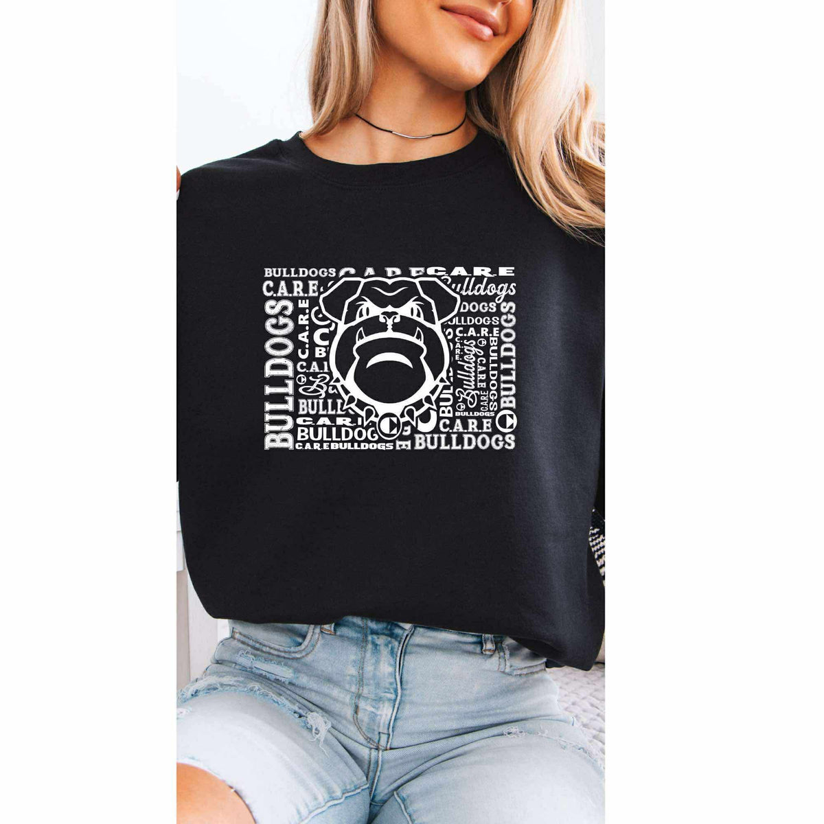 Crewneck Sweatshirt Care Bulldog Word Collage