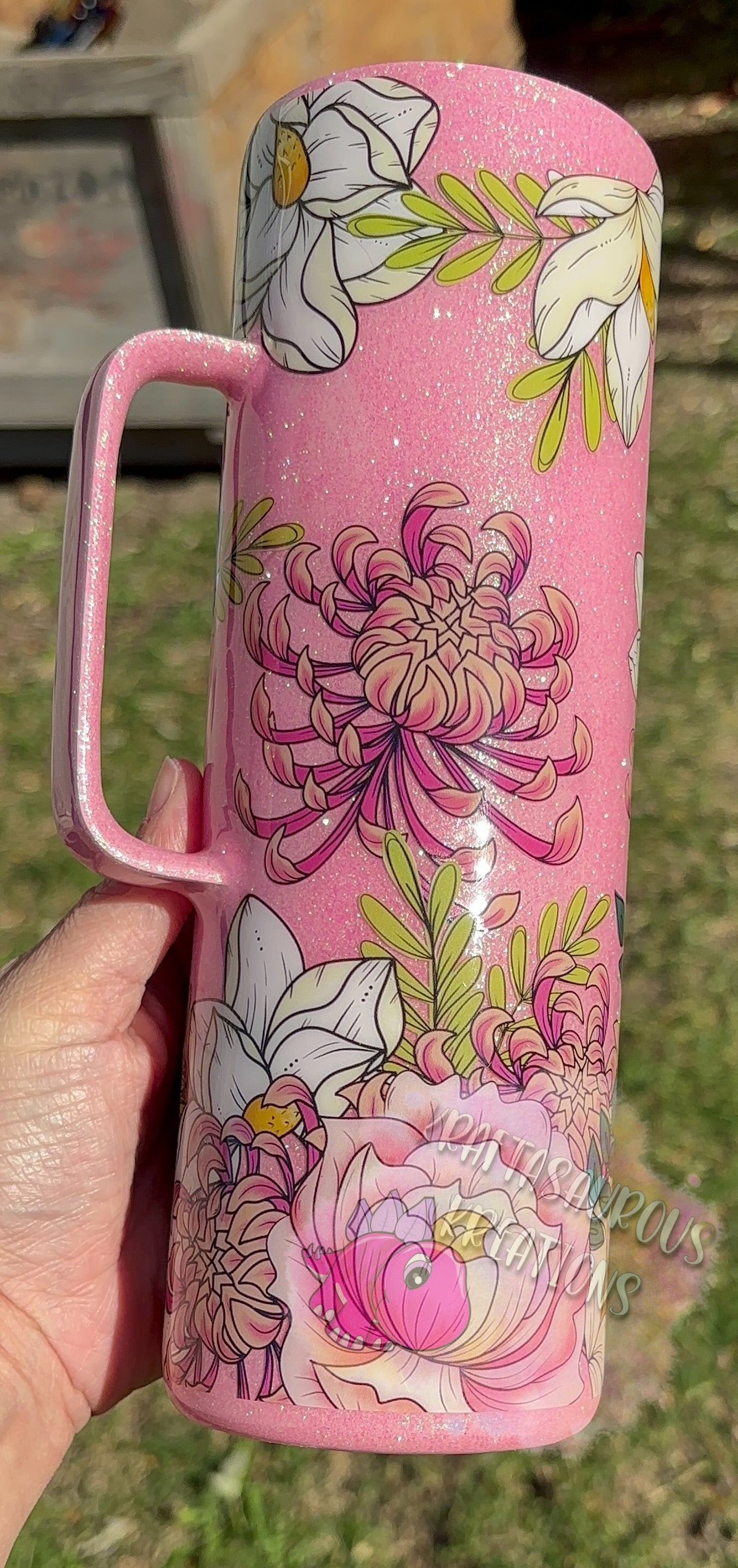 Floral Handled Tumbler