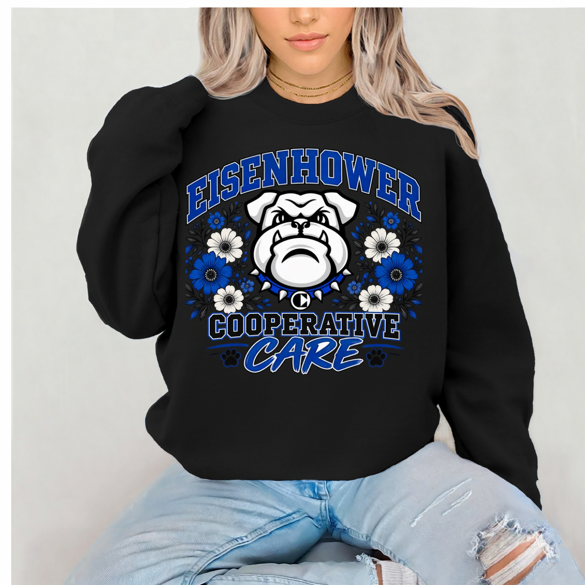Crewneck Sweatshirt Care Bulldog  Floral
