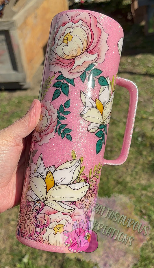 Floral Handled Tumbler